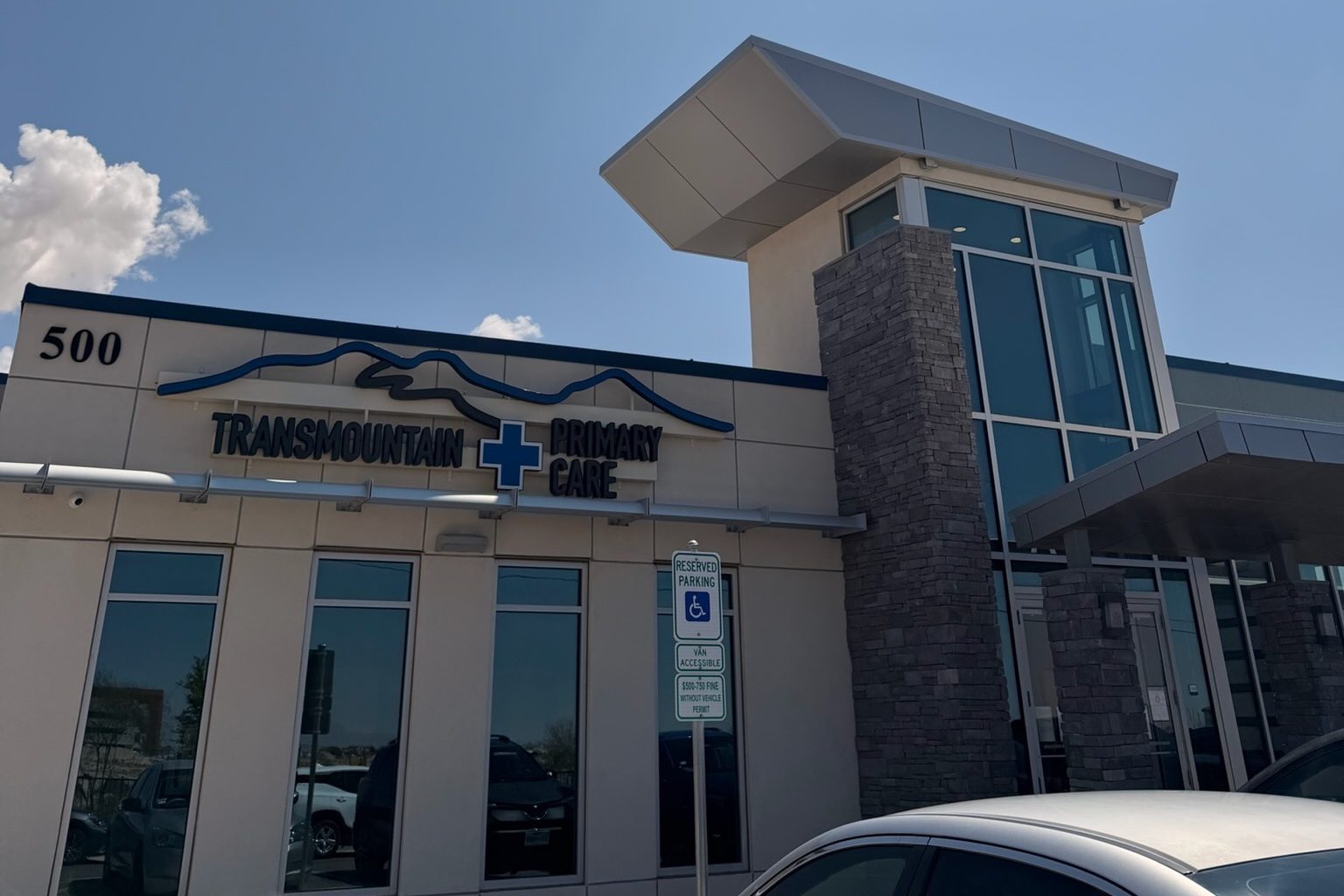 The front of the Transmountain Primary Care clinic at 500 Peyton Hills Dr in El Paso